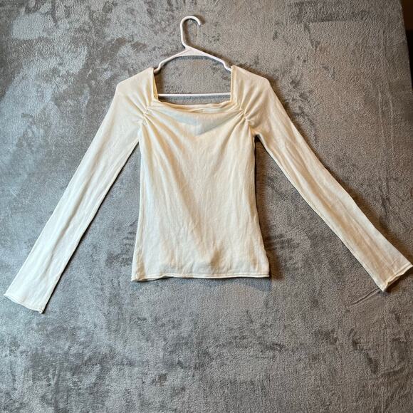 Y2K Cream Floral Applique Top Long Sleeve Fairy Whimsical 90s Coquette Soft Girl - Picture 3 of 6